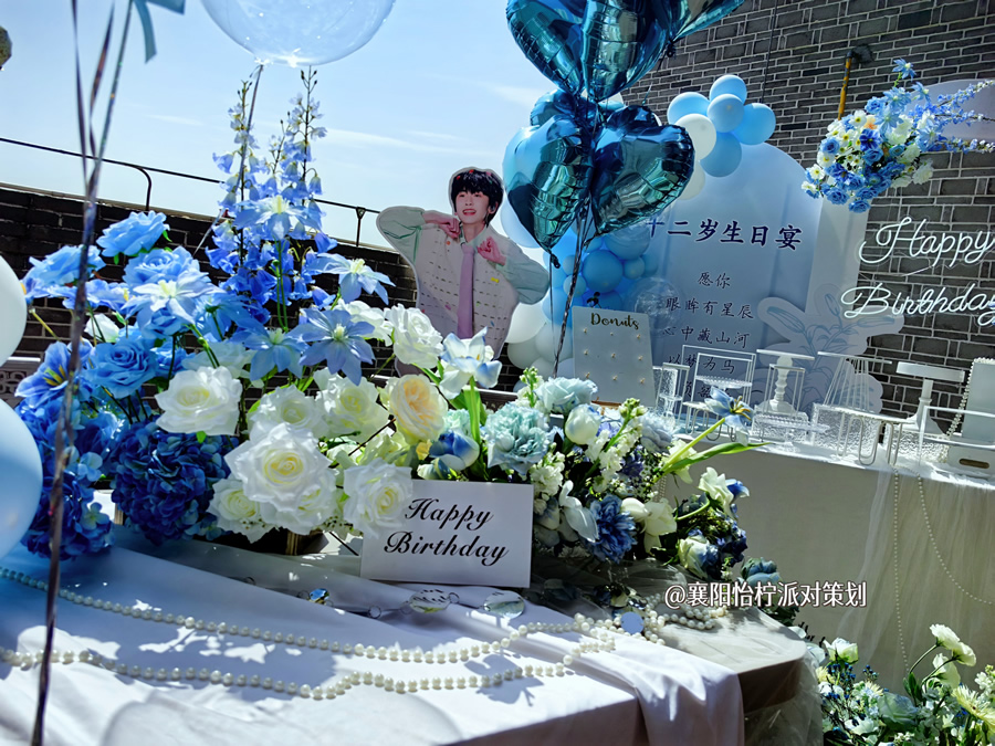 花艺蓝色系超唯美蝴蝶生日派对布置-图四