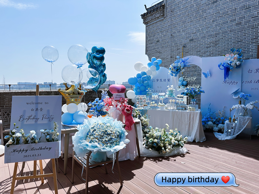 花艺蓝色系超唯美蝴蝶生日派对布置-图二