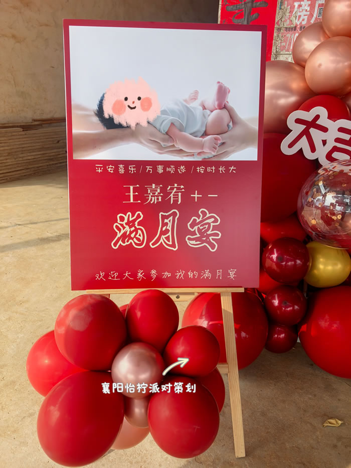 新中式柿柿如意红色蛇宝宝满月百天周岁宴布置背景-图五